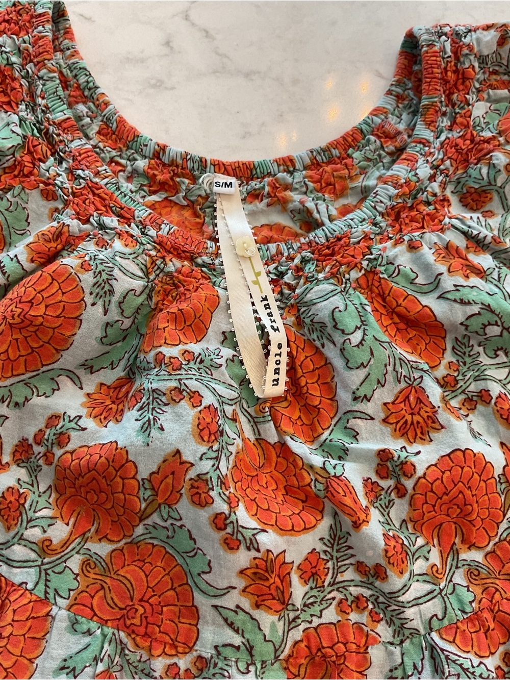 Uncle Frank Women’s Boho Floral Puff-Sleeve Dress in Orange & Sage size S/M - Picture 3 of 9